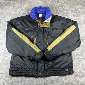Vintage 80s Mountain Goat Ski Jacket‎ Men's XL Black & Brown Full Zip Pockets